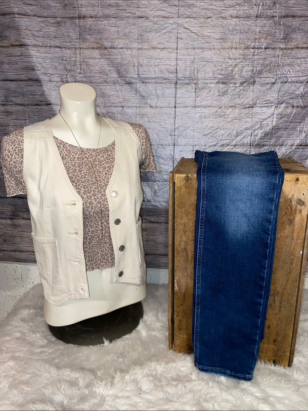 Levi's Cream Denim Cropped Vest